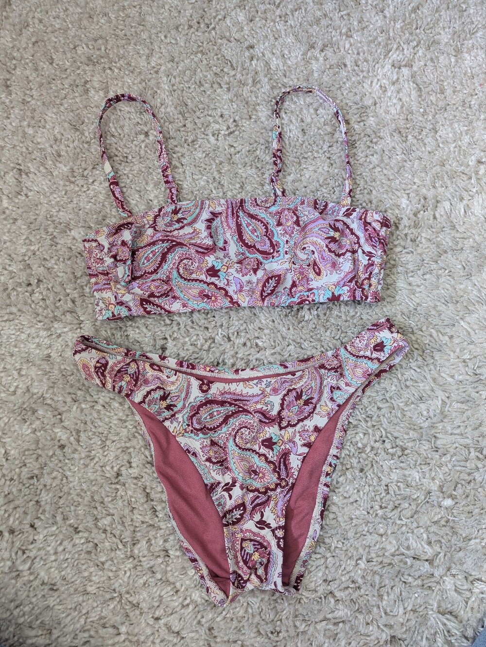 Shade & Shore Pink and Cream Paisley Bikini Set